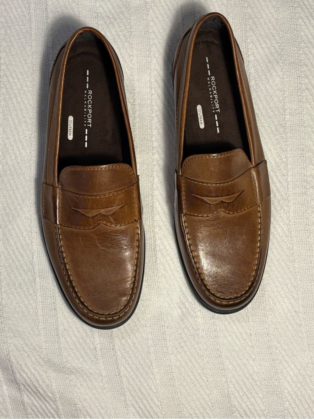 Rockport Men's Loafers Size 11 Brown Leather Uppers TruTech Walkability Shoes